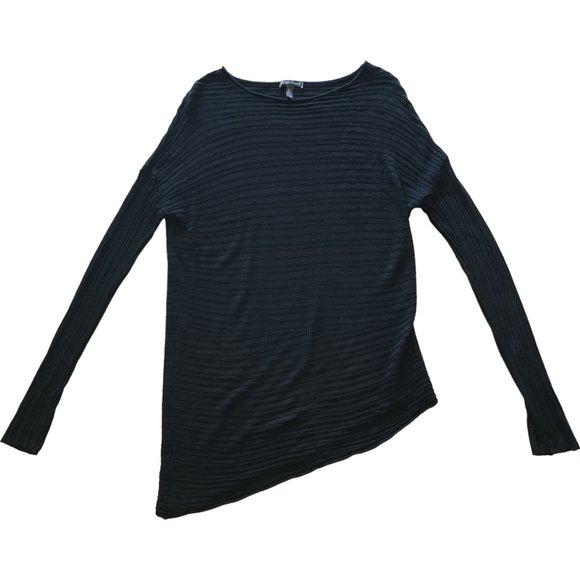 Eileen Fisher black long sleeve stripe textured long sleeve top / tunic - Picture 2 of 8